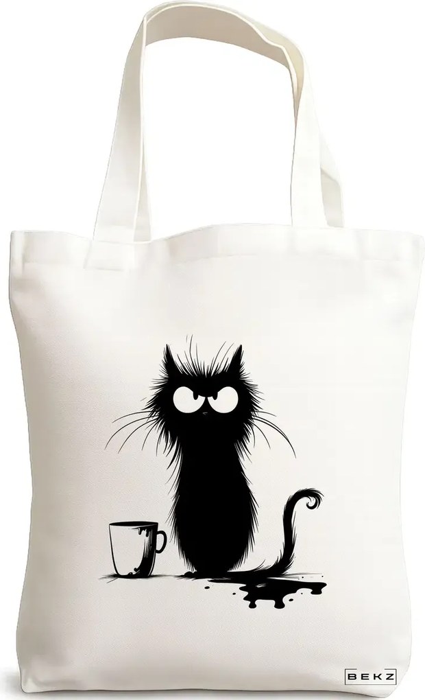 Sacosa de Panza pentru Cumparaturi, Geanta Tote, model Disaster in the cup 38 x 34.5 cm, Alba, BEKZ®