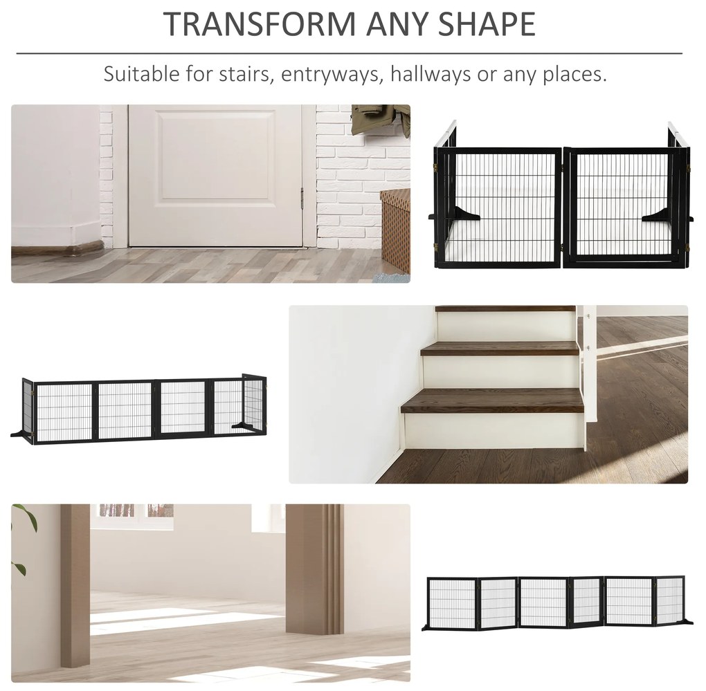 PawHut Poarta pentru câini pliabilă, 432 x 36 x 70 cm Lemn de pin, Negru | Aosom Romania