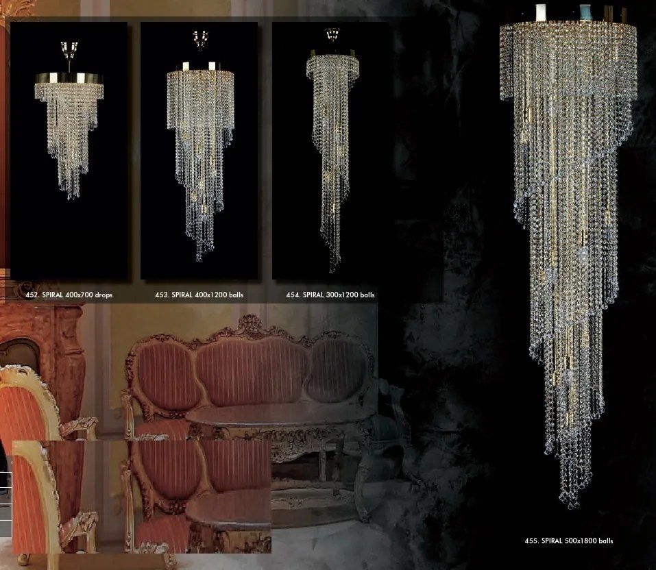 Lustra, Pendul Cristal Bohemia Exclusive diam.40cm SPIRAL 400x700 drops