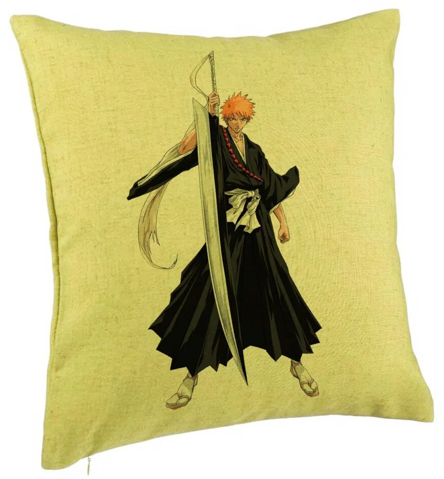 Perna Decorativa cu Bleach - Ichigo, 40x40 cm, Verde, Husa Detasabila, Burduf