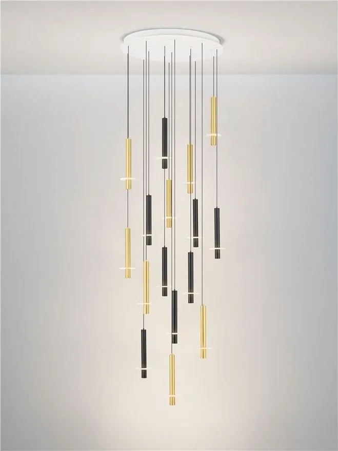 Lustra cu 16 Pendule tub subtire aluminiu auriu si negru LED NOEMI
