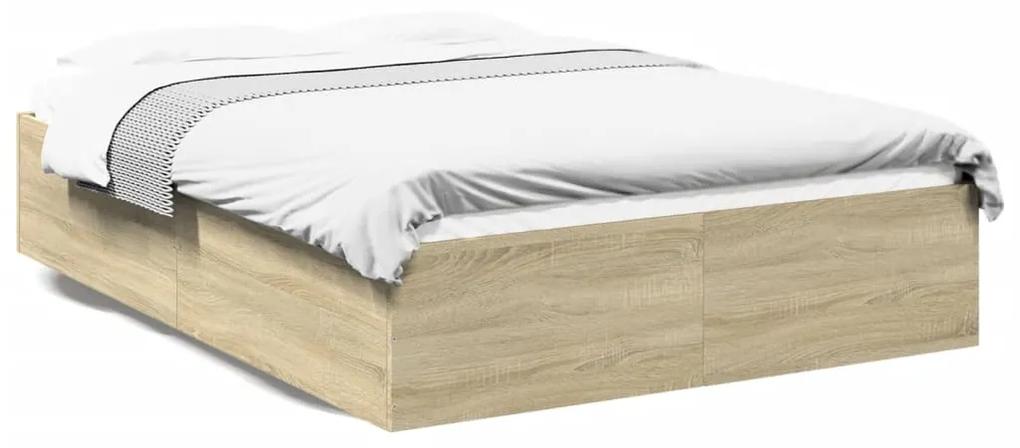 3281037 vidaXL Cadru de pat, stejar sonoma, 135x190 cm, lemn prelucrat