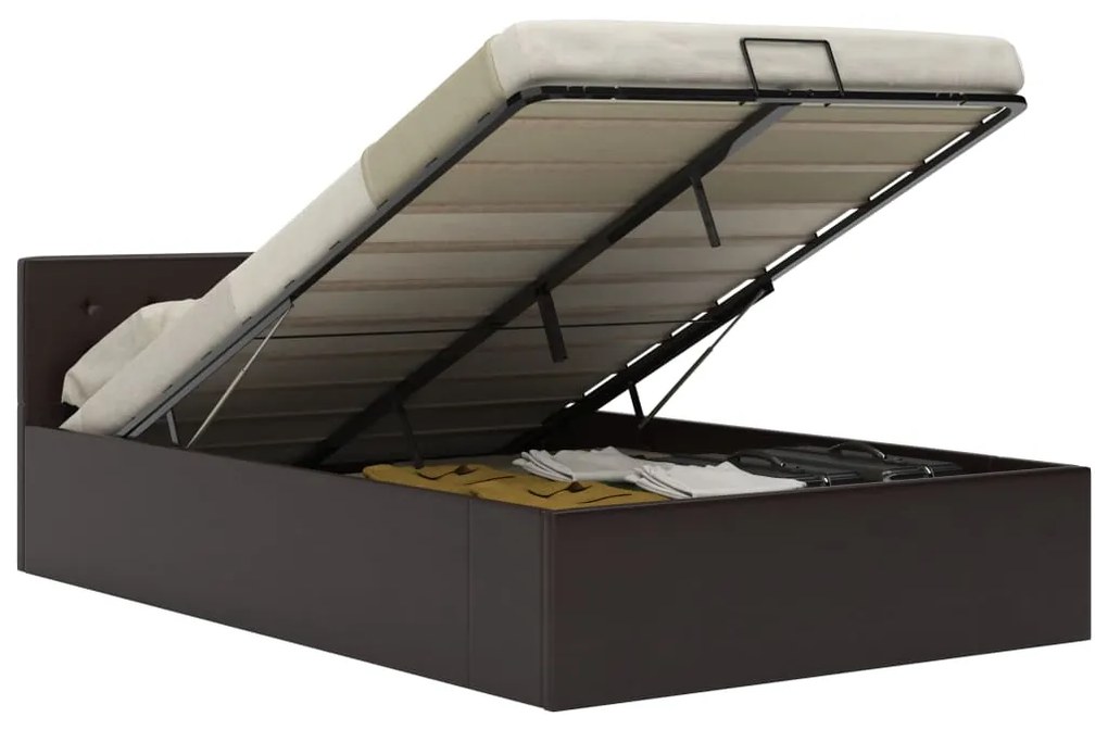 285524 vidaXL Cadru pat hidraulic cu ladă gri 120x200 cm, piele ecologică