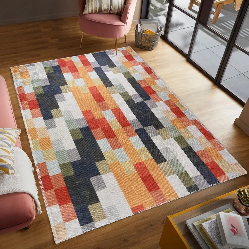 Covor portocaliu-gri lavabil 80x150 cm Blocks of Fun – Vitaus