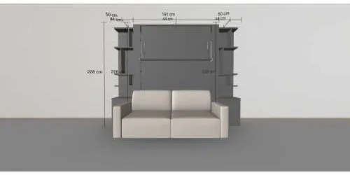 Set pat rabatabil dublu (150X200) cu 2 headboard-uri, 2 biblioteci(50 cm), canapea 2 locuri - Nova Small Bookcases&Royal Sofa Set