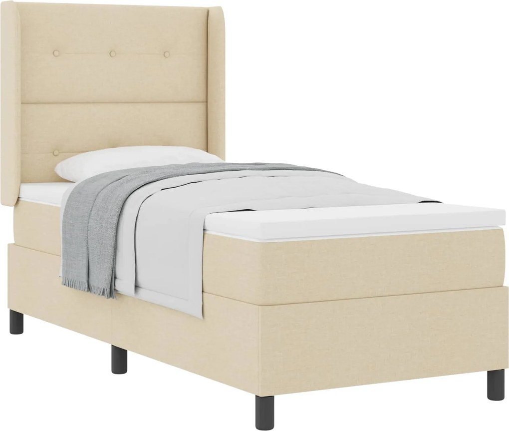 vidaXL Pat cu arcuri cu saltea cu headboard Crem 190 x 90 cm țesătură