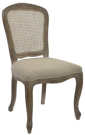 Scaun de dining shabby chic din lemn de cauciuc, cu spătar din rattan și șezut din in, „Avignon”