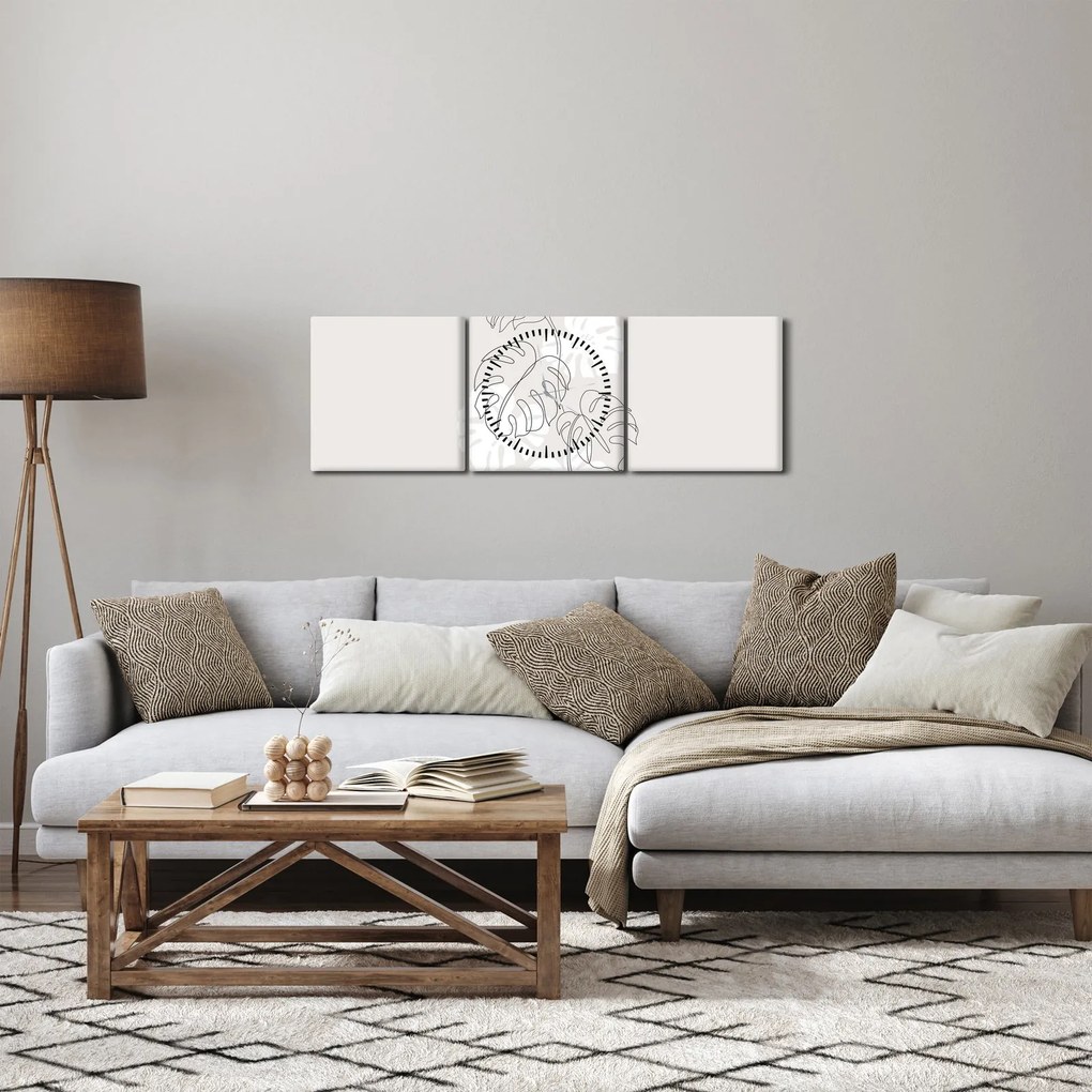 Tablou - Linia de artă monstera N⁰3 (cu ceas) (90x30 cm)