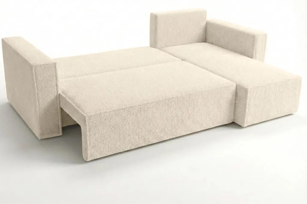 Canapea extensibila de colt SMART BOUCLE, crem, reversibila, 232x143 cm