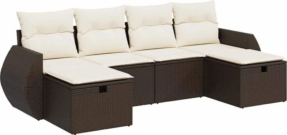 vidaXL Set canapele de grădină cu perne, 6 piese, maro, poliratan