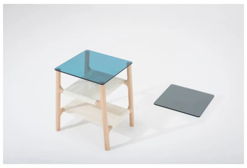 Măsuţă auxiliară cu structură din lemn masiv de stejar şi blat gri Gazzda Fawn