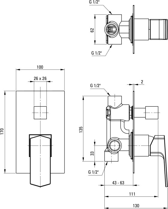 Maruna Baterie pentru duș, îngropat, cu comutator de duș Finisaj: Crom BGM_044P