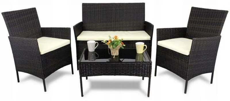 Set de grădină din rattan Aldotrade GardenLine,maro + perne de scaun crem