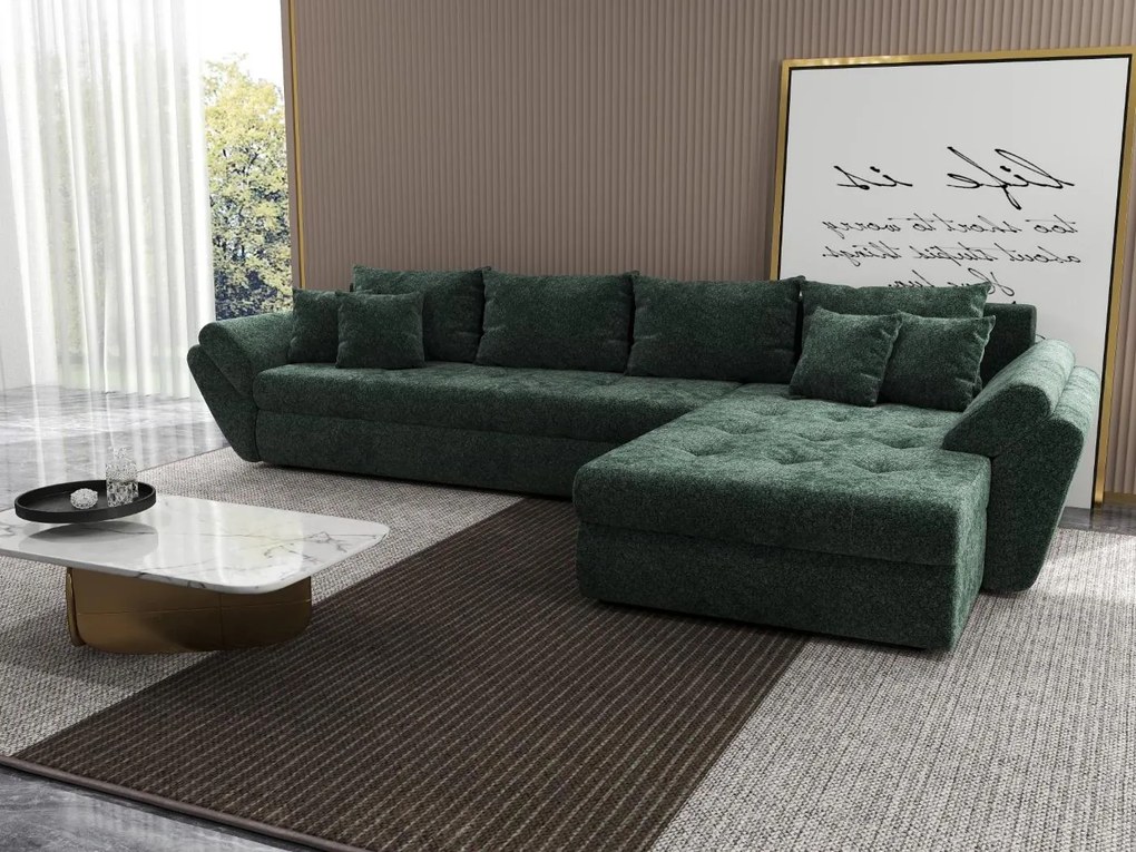 Colțar extensibil dumonde cu ladă de depozitare si sezut confortabil din spuma high-density, Loana XL Euphoria Verde II 335x185 cm
