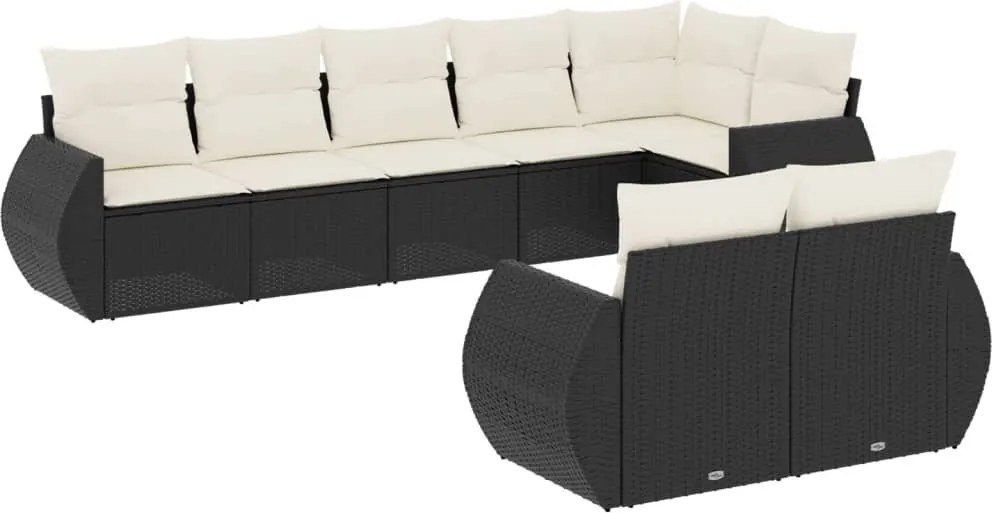 vidaXL Set mobilier de grădină cu perne, 8 piese, negru, poliratan
