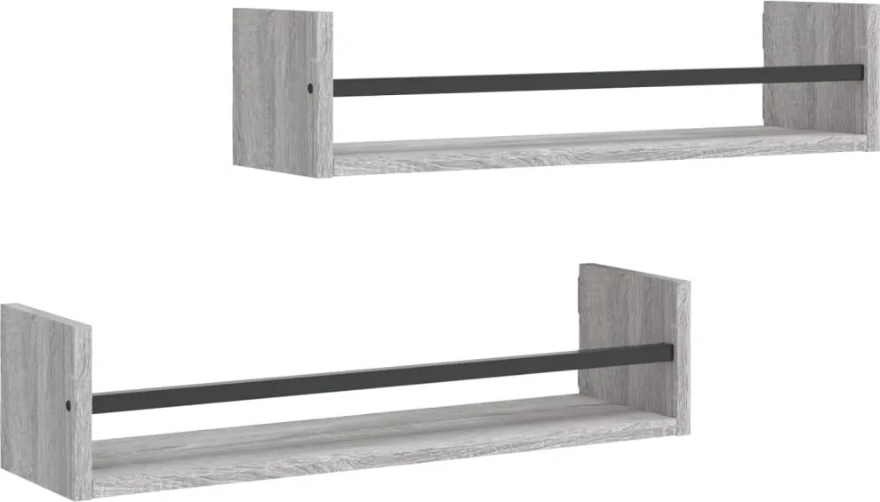 vidaXL Rafturi de perete cu bare, 2 buc, gri sonoma, 60x16x14 cm