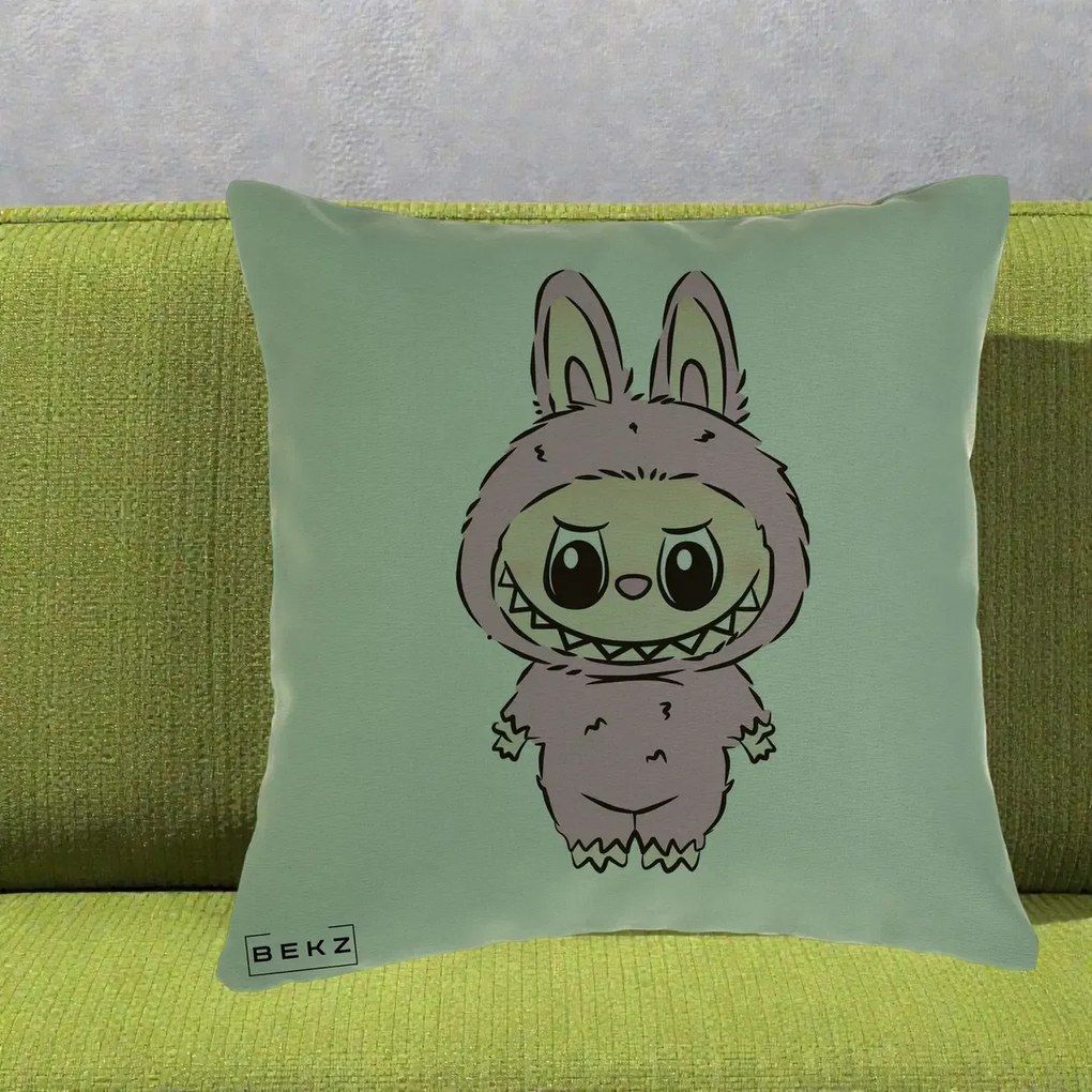 Perna Personalizata Labubu Mov Pastel, 40x40 cm, Verde, Husa Detasabila, Perna Inclusa, BEKZ®