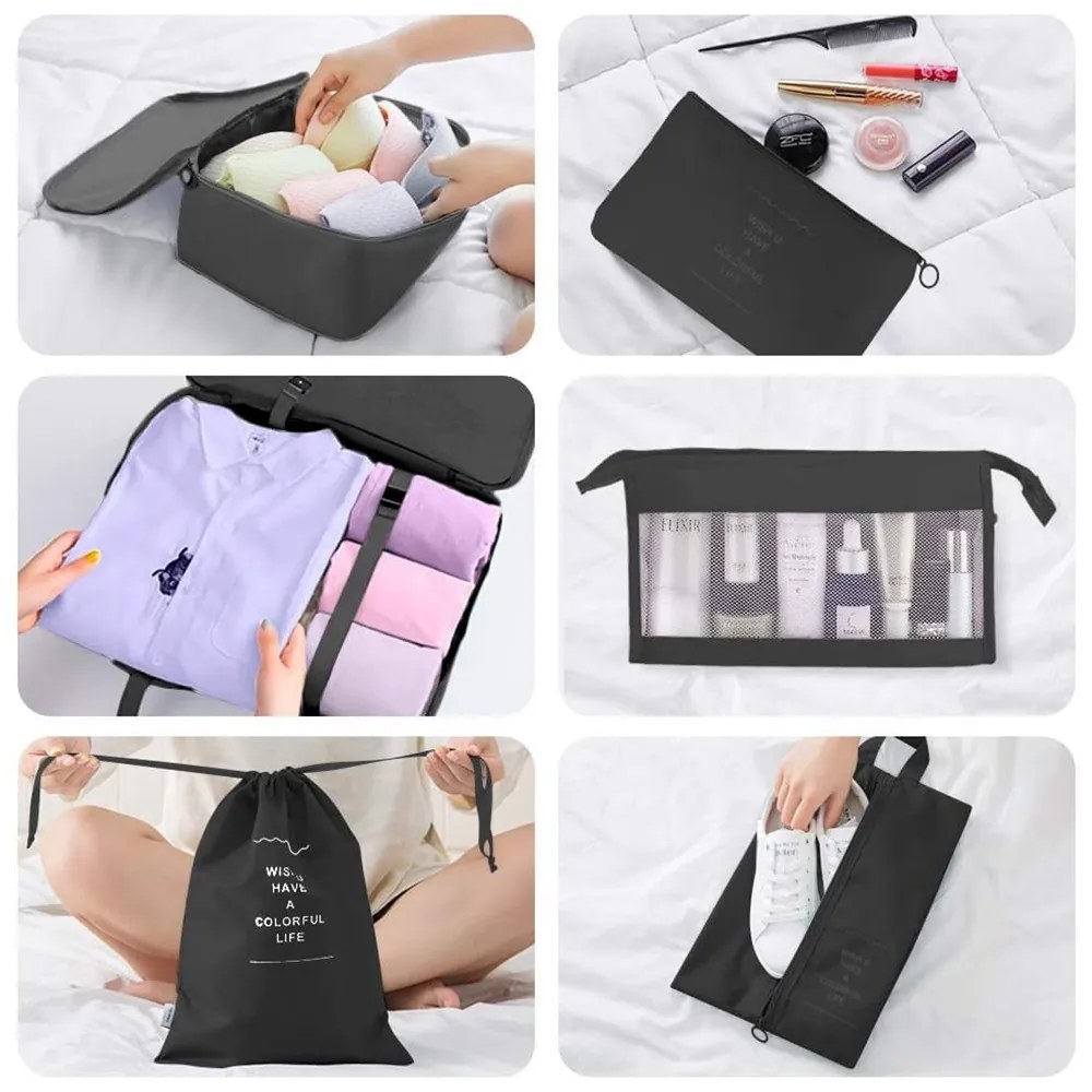 Set organizator pentru bagaje, 8 piese, negru