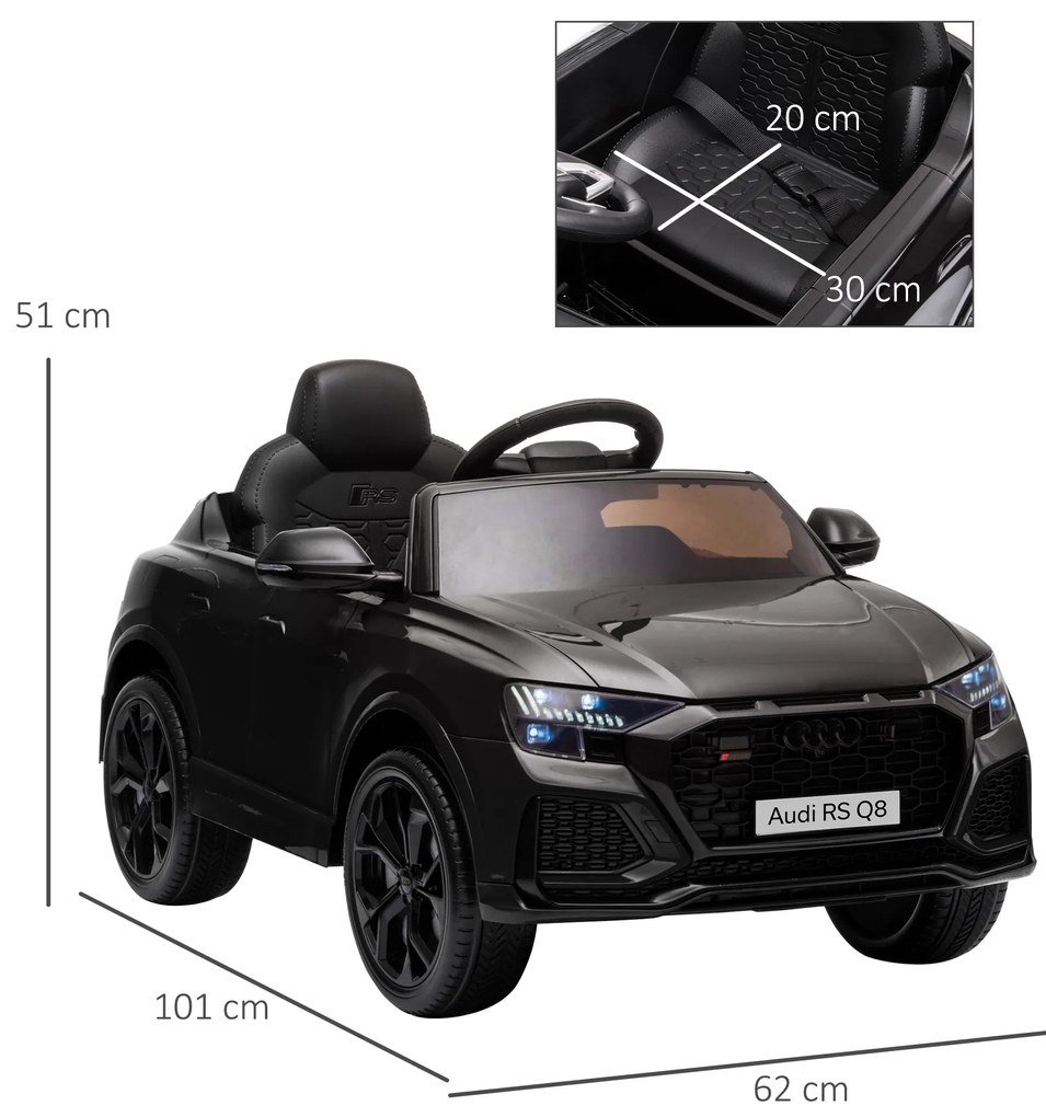HOMCOM Mașină electrică pentru copii sub licență Audi RS Q8, vehicul electric cu telecomandă, MP3, USB, Bluetooth, negru | Aosom Romania