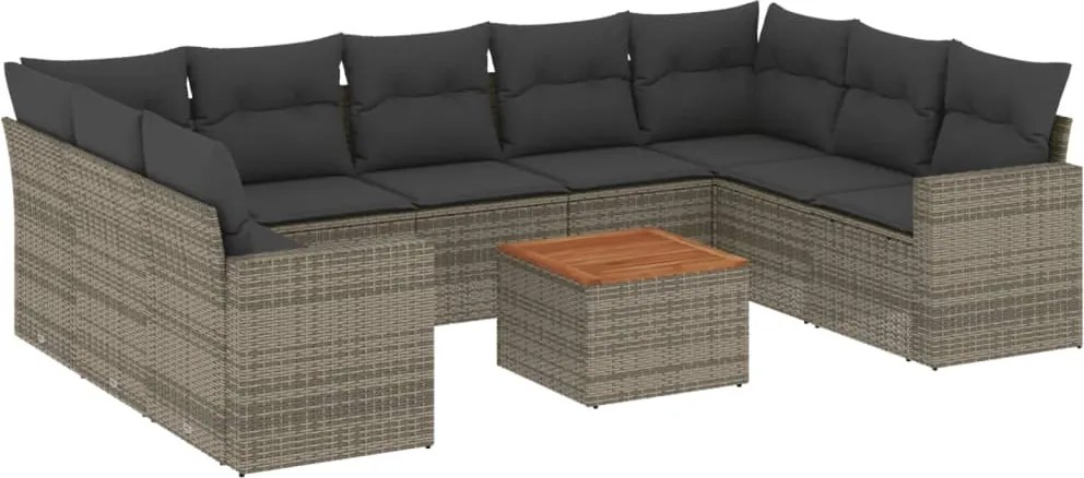 vidaXL Set mobilier de grădină cu perne, 10 piese, gri, poliratan