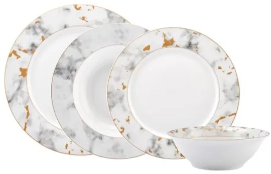 Set de masă 24 piese din porțelan, alb/gri