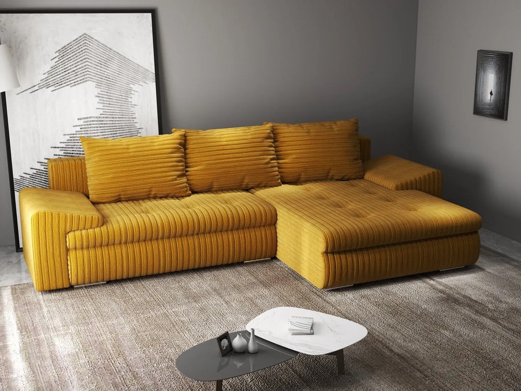 Colțar extensibil dumonde cu ladă de depozitare si sezut confortabil din spuma high-density, Leonardo Ambience Mustar 260x185 cm II