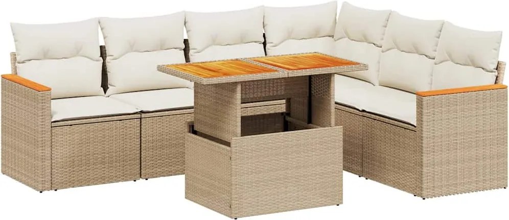 vidaXL Set canapele de grădină, 7 piese, cu perne, bej, poliratan