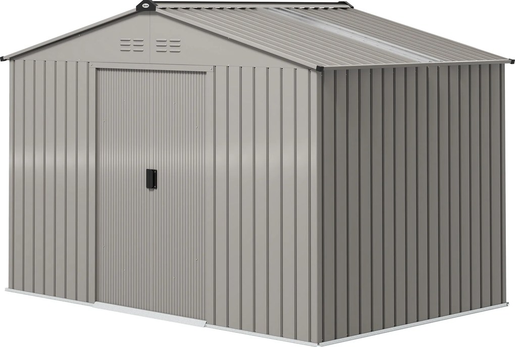 Outsunny Adăpost de grădină 5,4 m² dim. 2,77 x 1,95 x 1,92 m fundație inclusă, ușă culisantă, ventilații, tablă de oțel, antracit | Aosom Romania