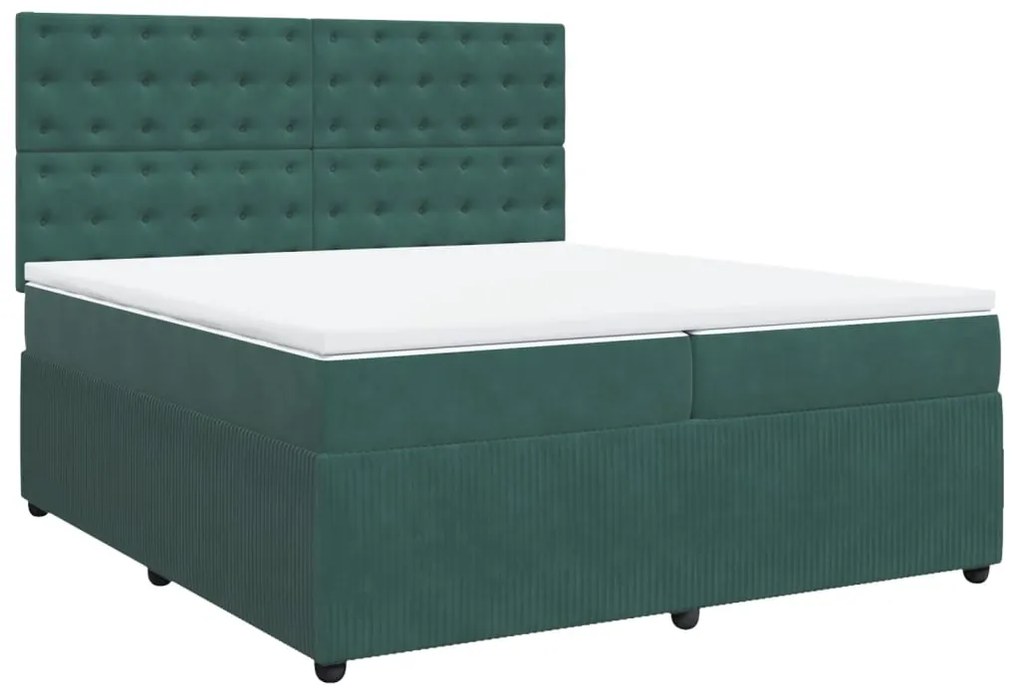 3292445 vidaXL Pat box spring cu saltea, verde închis, 200x200 cm, catifea