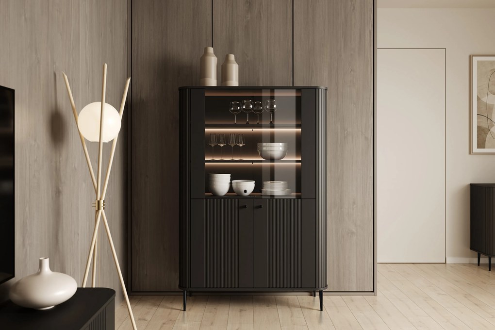 Vitrină Vesper 103 cm - negru / picioare negre