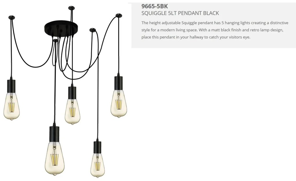 Lustra moderna design minimalist Squiggle 5L 9665-5BK SRT