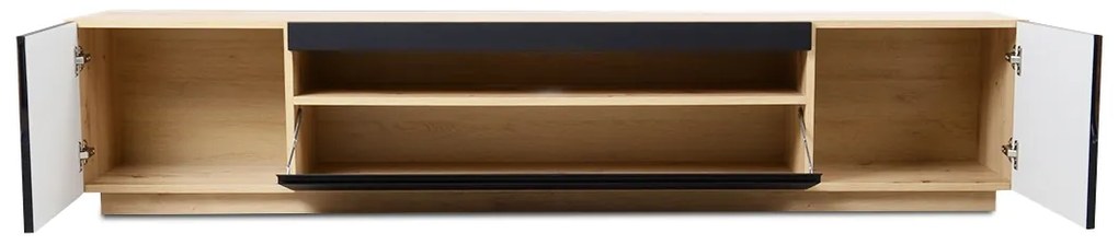 Comodă TV Loftia 200 cm cu două uși și nișă - artisan / negru mat