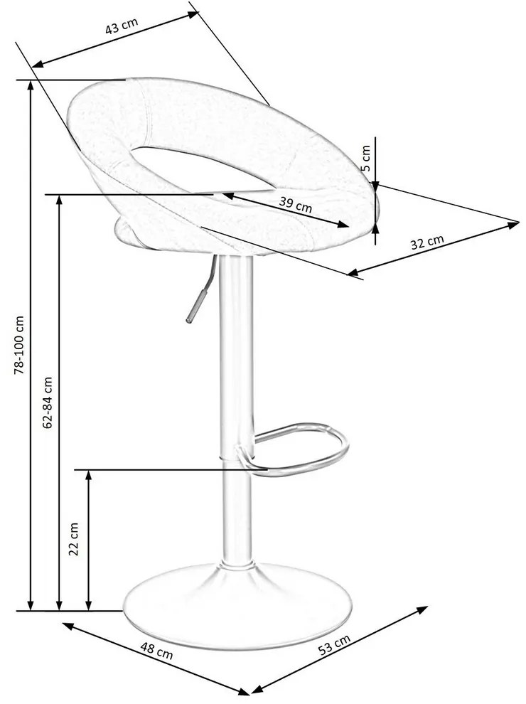 Scaun de bar Kaiden, gri/negru