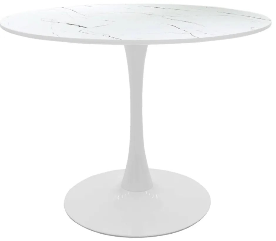 Masa Bucatarie/Dining Brox Rotunda MDF Finisaj Marmura Alba Diametru 120 Cm