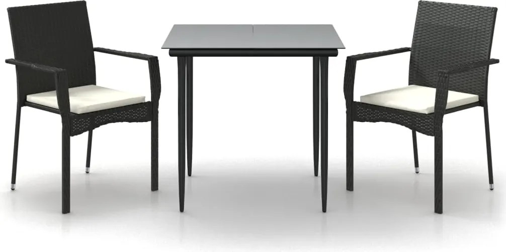 vidaXL Set mobilier de grădină cu perne, 3 piese, negru, poliratan