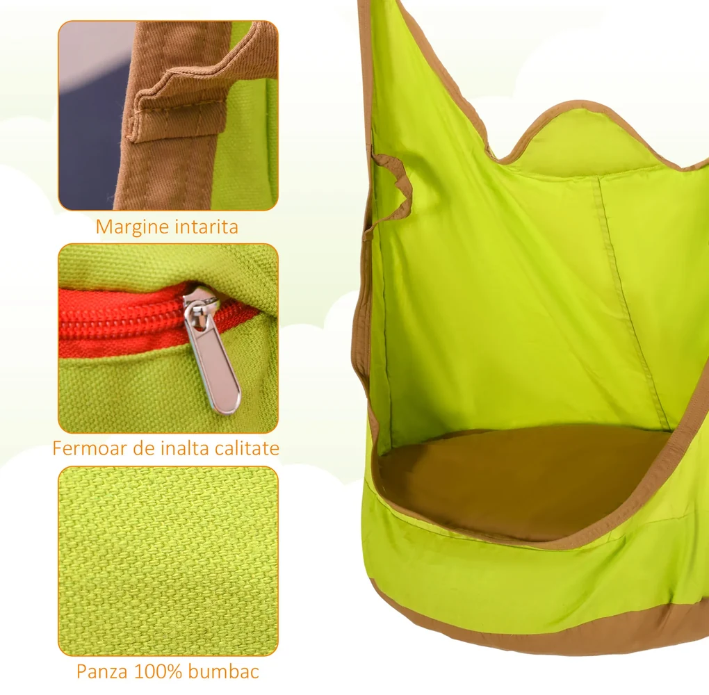Outsunny Hamac Portabil pentru Copii, 75x55x140 cm, Verde, Ideal pentru Relaxare | Aosom Romania