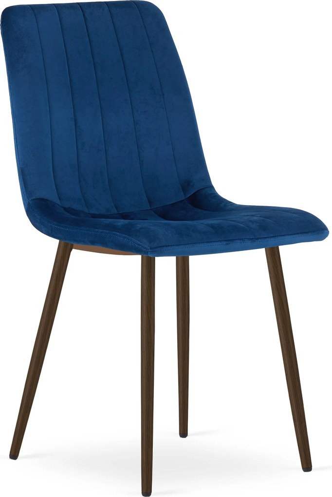 Scaun Bucatarie/Dining Gabe Picioare Finisaj Lemn Culoare Nuc, Catifea Albastra