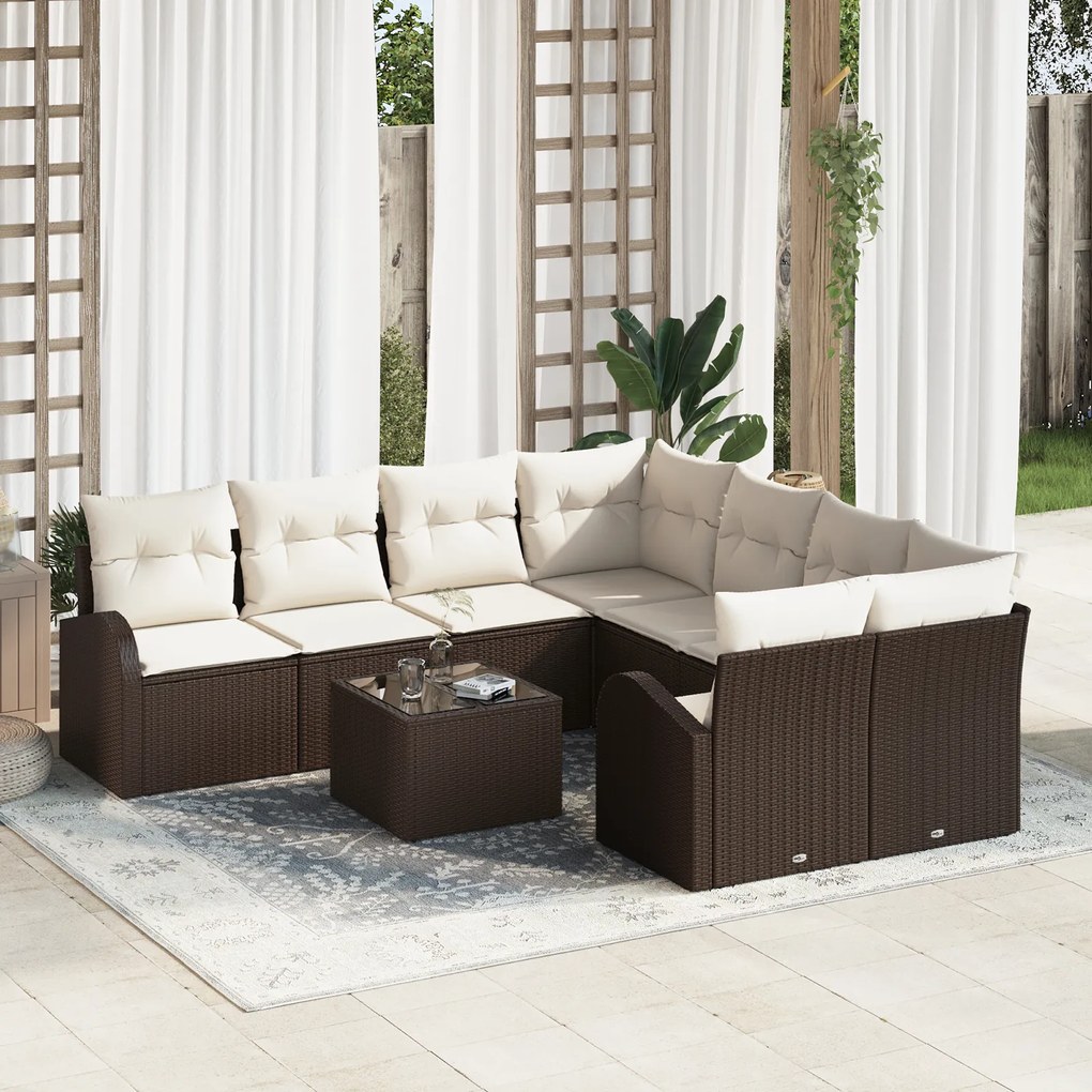 vidaXL Set de canapele pentru grădină 9 pcs Maro 55 x 55 x 37 cm