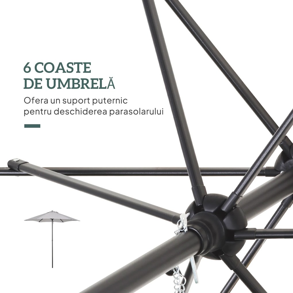 Outsunny Umbrelă Rotundă de Grădină cu Manivelă, Structură din Aluminiu, Φ196x200cm, Gri Deschis | Aosom Romania