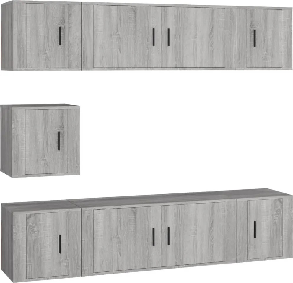 vidaXL Set comode TV, 7 piese, gri sonoma, lemn compozit