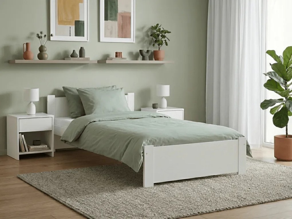 Pat de o persoana Culoare alb, IKAROS 90 x 200 cm Saltele: Cu saltele Coco Maxi 20 cm, Somiera pat: Cu lamele drepte