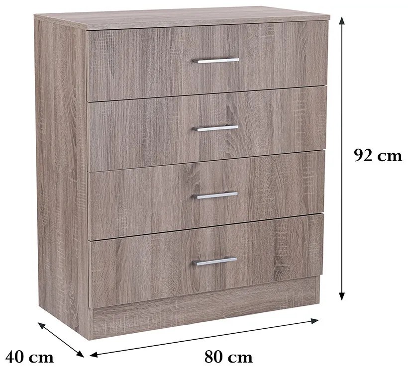 Comodă Miami cu 4 sertare 80x92 cm stejar York-stejar York