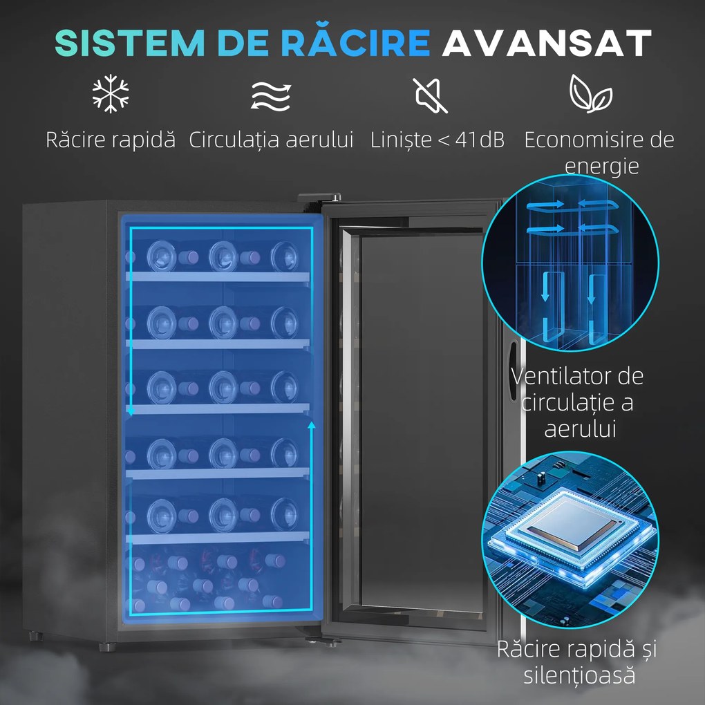 HOMCOM Frigider Vin pentru 41 de Sticle cu Temperatură Reglabilă Negru | Aosom Romania