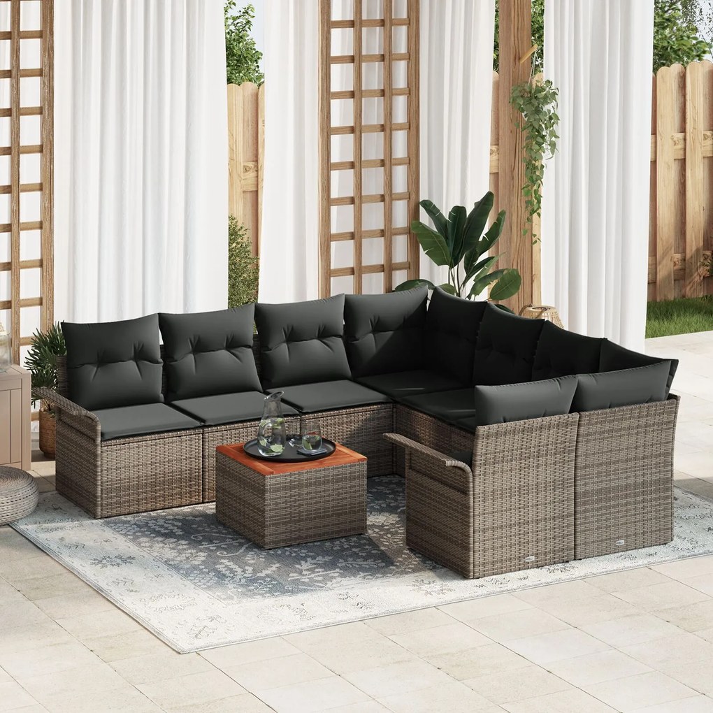 vidaXL Set de canapele pentru grădină 9 pcs Gri Rattan poli
