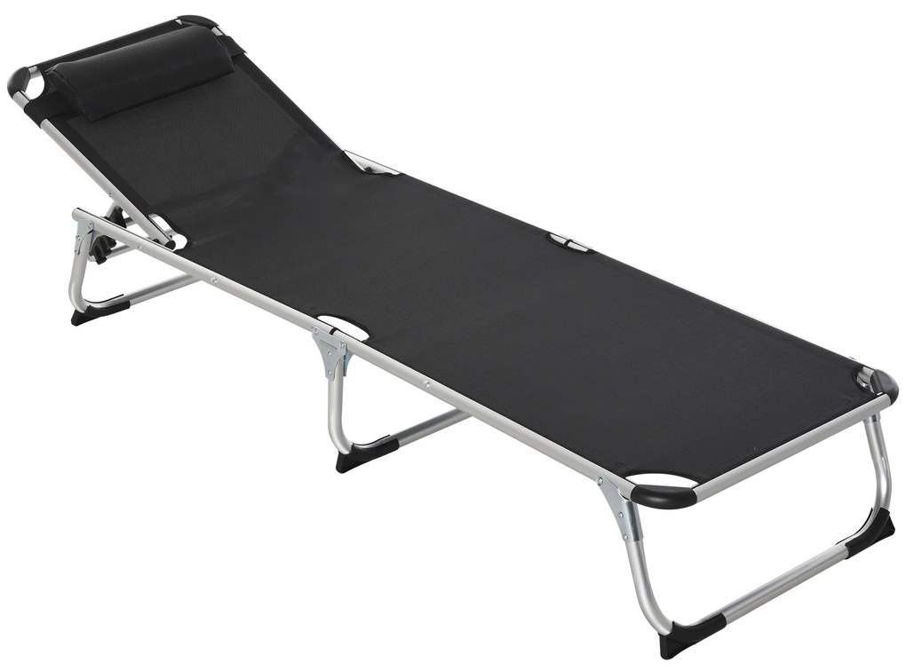 Outsunny Șezlong soare pliabil șezlong de grădină cu pernă de cap șezlong de camping până la 120 kg pentru parcuri în aer liber, grădină, negru | Aosom Romania
