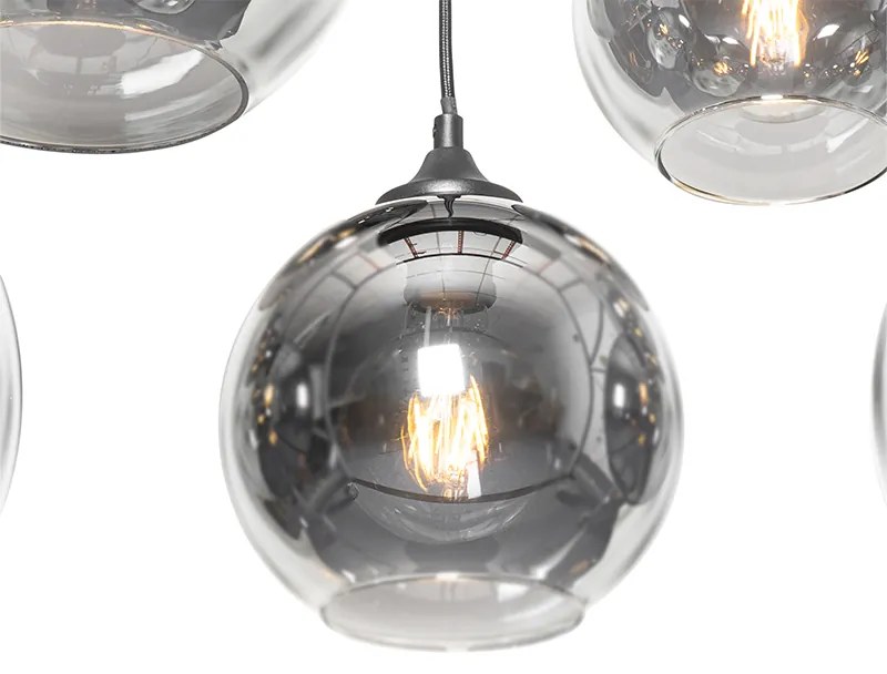 Lampă suspendată Art Deco neagră cu sticlă fumurie 8 lumini - Sandra