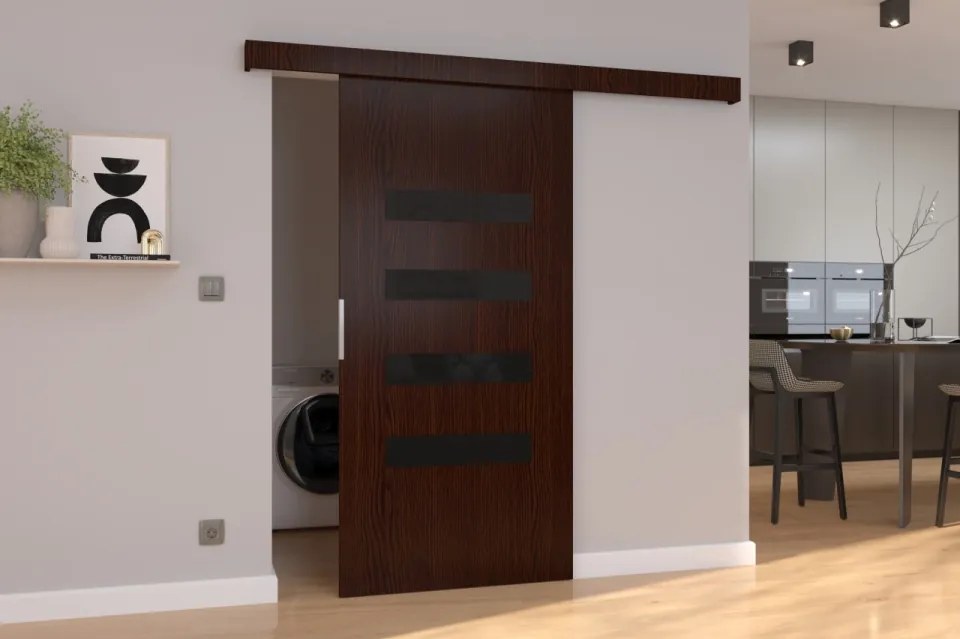Ușă glisantă FORLI (Latime: 86 cm, Culoare: Sonoma /Negru Lacobel)