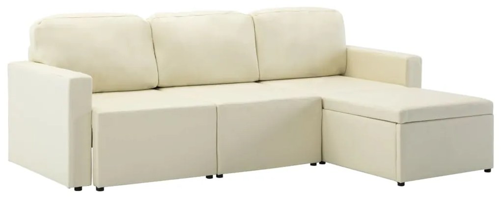 288799 vidaXL Canapea extensibilă modulară, 3 locuri, crem, piele ecologică