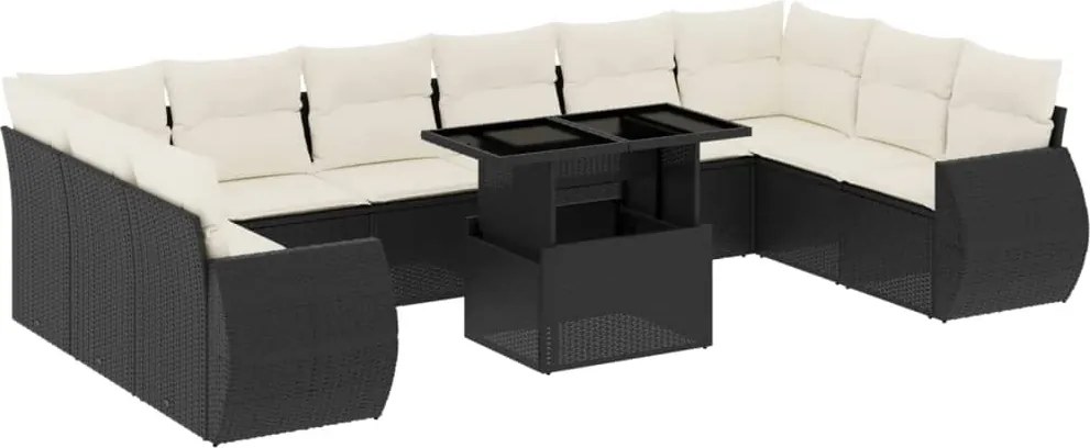 vidaXL Set canapele de grădină cu perne, 11 piese, negru, poliratan