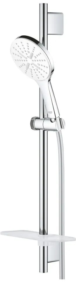 Set dus crom cu bara, para dus rotunda alba si furtun Grohe Rainshower Smartactive 130